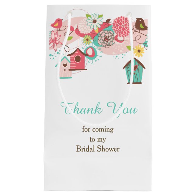 Pink and Green Floral Bird Cages Bridal Thank You Small Gift Bag (Front)