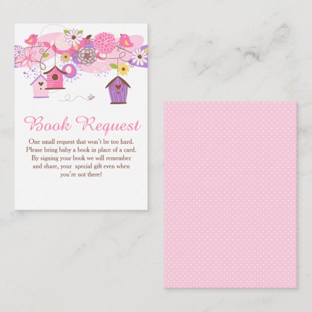 Pink and Green Floral Bird Houses Bridal Shower Enclosure Card (Front/Back)