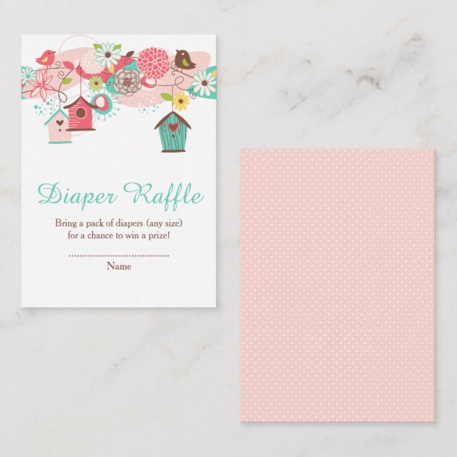Pink and Green Floral Bird Houses Bridal Shower Enclosure Card (Front/Back)