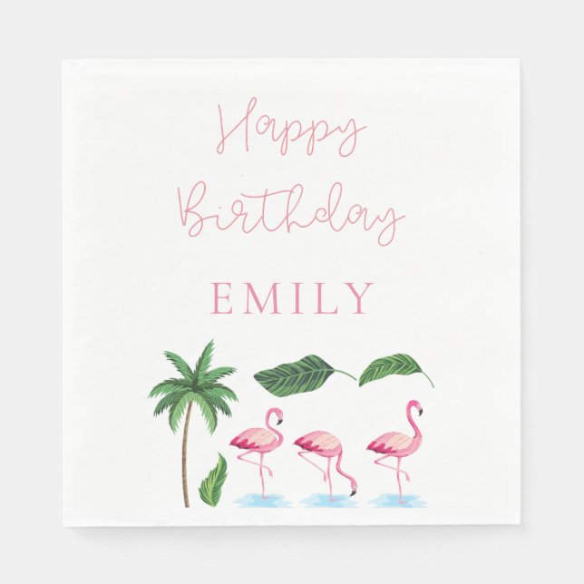 Pink and green Floral Birthday Napkin (Front)