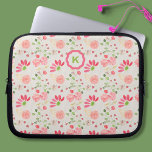 Pink and Green Floral Botanicals Monogram Laptop Sleeve<br><div class="desc">Personalise this pretty tablet/laptop case printed with a sweet pink and green pattern of flowers, petals and leaves with contrasting accented area for your monogram. Ready for you to personalise in the easy Zazzle text editor. Fits a variety of device sizes- choose yours in the drop down menu. See other...</div>