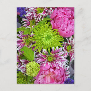 Pink and green floral bouquet postcard