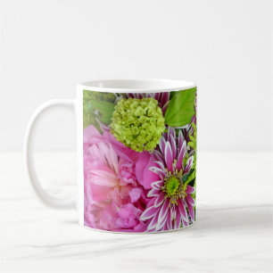 Pink and green floral bouquet print coffee mug