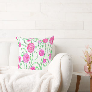 Pink and Green Floral Cushion