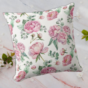 Pink and Green Floral Eucalyptus Pattern   Cushion