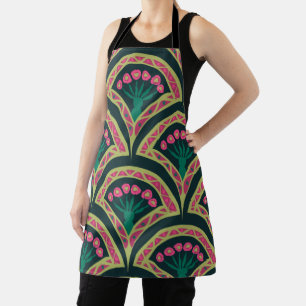 Pink and Green Floral Fan Pattern Apron