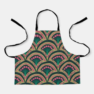 Pink and Green Floral Fan Pattern Apron