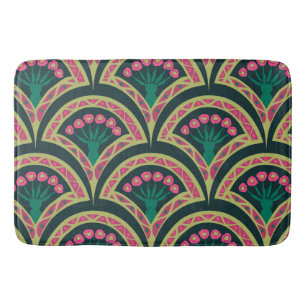 Pink and Green Floral Fan Pattern Bath Mat