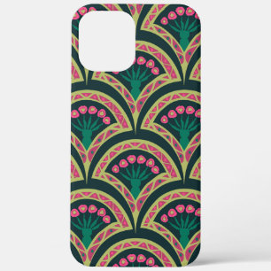 Pink and Green Floral Fan Pattern iPhone 12 Pro Max Case