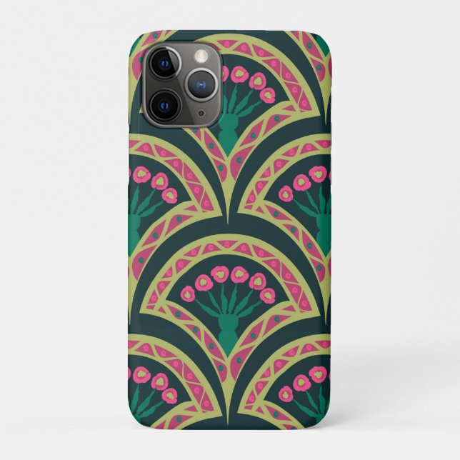 Pink and Green Floral Fan Pattern Case-Mate iPhone Case (Back)