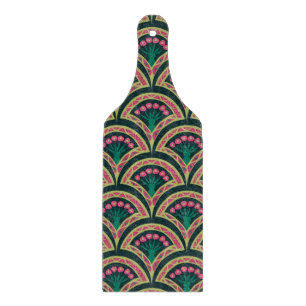 Pink and Green Floral Fan Pattern Cutting Board
