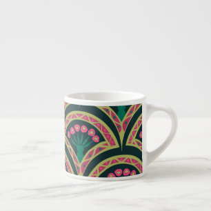 Pink and Green Floral Fan Pattern Espresso Cup