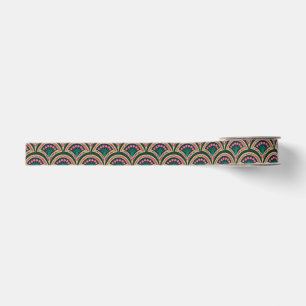 Pink and Green Floral Fan Pattern Grosgrain Ribbon