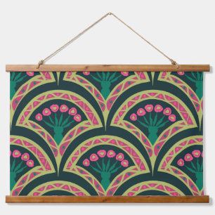 Pink and Green Floral Fan Pattern Hanging Tapestry
