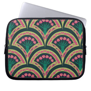Pink and Green Floral Fan Pattern Laptop Sleeve