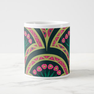 Pink and Green Floral Fan Pattern Large Coffee Mug