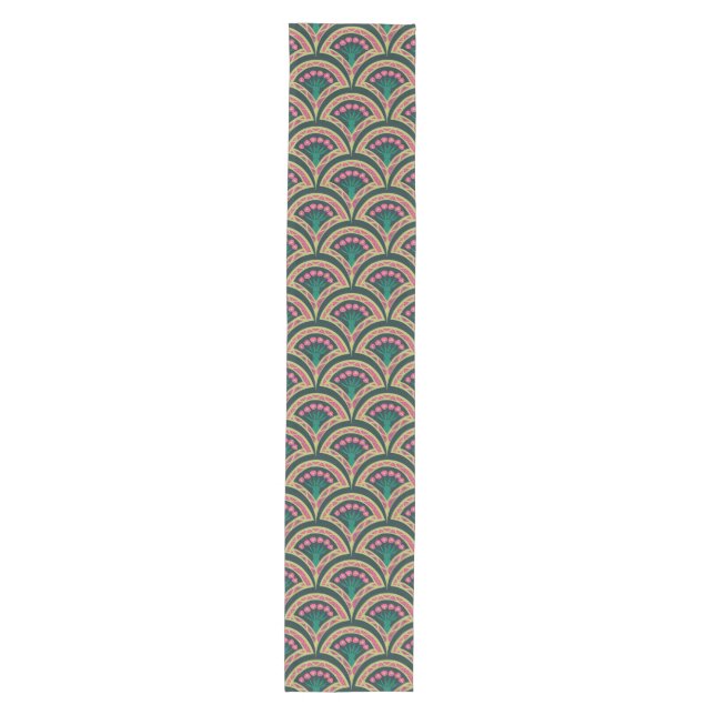 Pink and Green Floral Fan Pattern Medium Table Runner (Front)