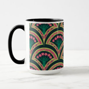 Pink and Green Floral Fan Pattern Mug