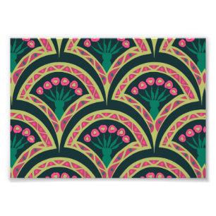 Pink and Green Floral Fan Pattern Photo Print