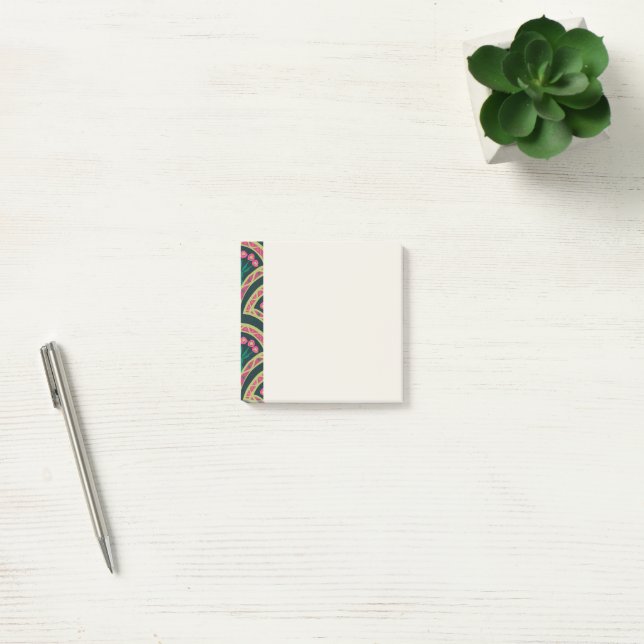Pink and Green Floral Fan Pattern Post-it Notes (Office)