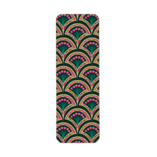 Pink and Green Floral Fan Pattern Return Address Label