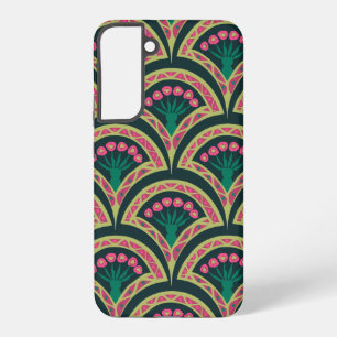Pink and Green Floral Fan Pattern Samsung Galaxy Case