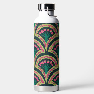 Pink and Green Floral Fan Pattern Water Bottle