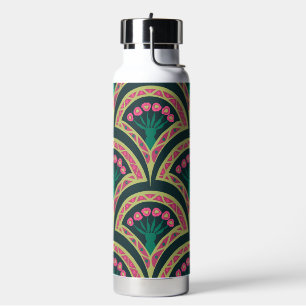 Pink and Green Floral Fan Pattern Water Bottle