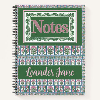 Pink and Green Floral Folk Art Quilt Pattern Notebook