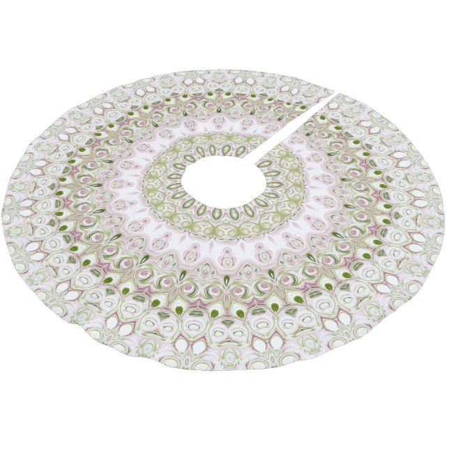 Pink and Green Floral Mandala Pattern Design Brushed Polyester Tree Skirt (Angled)