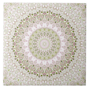 Pink and Green Floral Mandala Pattern Design Ceramic Tile