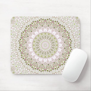 Pink and Green Floral Mandala Pattern Design Mouse Pad