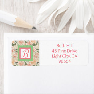 Pink and Green Floral Monogram Return Address Label