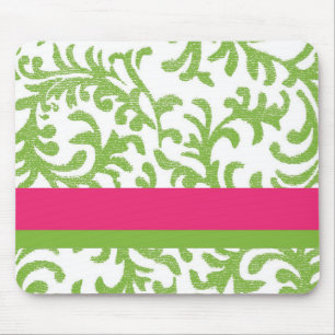 Pink and Green Floral Pattern Mouse Pad