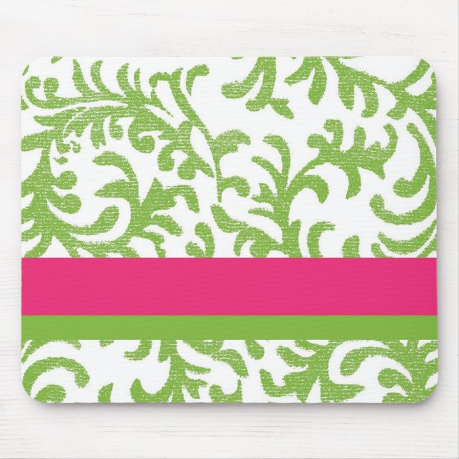 Pink and Green Floral Pattern Mouse Pad (Front)