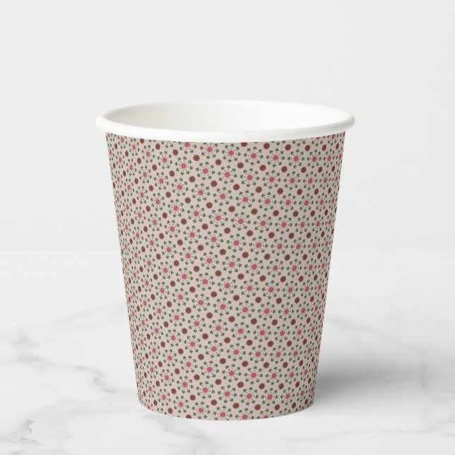 Pink and Green Floral Pattern Paper Cups (Front)