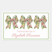 Pink and Green Floral Personalised Bookplate