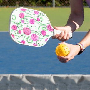 Pink and Green Floral Pickleball Paddle