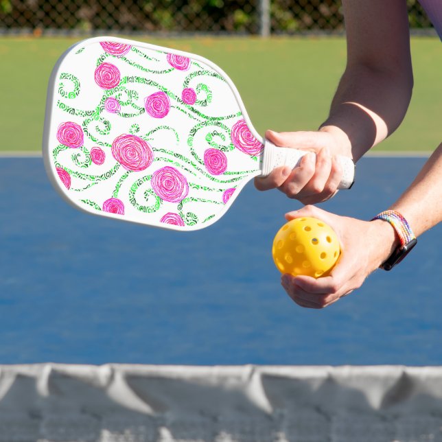 Pink and Green Floral Pickleball Paddle (Insitu)