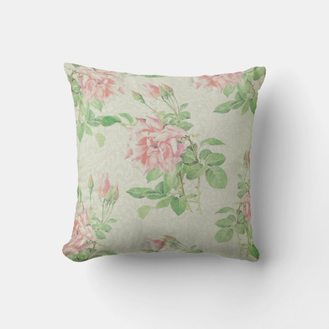 Pink and Green Floral Pillow (Front)