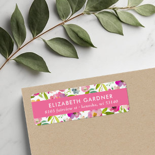 Pink and Green Floral Return Address Label