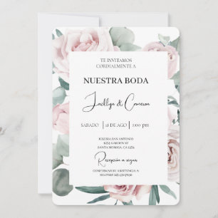 Pink and green Floral Spanish Wedding Invitation