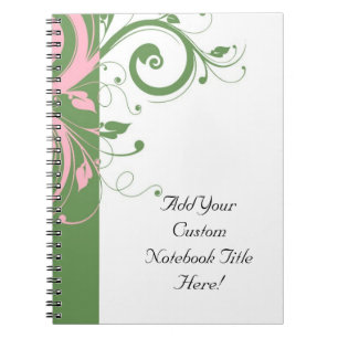 Pink and Green Floral Swirl Wedding Notebook