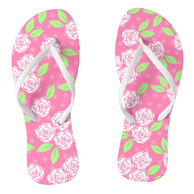 Pink and Green Floral Thongs (Footbed)