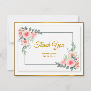 Pink and Green Floral Watercolor Thank You Card