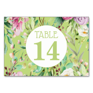 Pink And Green Floral Wedding Table Number Card