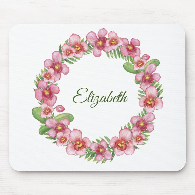 Pink and Green Floral Wreath Personalised Mouse Pad (Front)