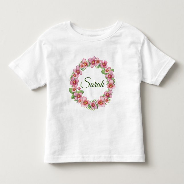 Pink and Green Floral Wreath personalised Toddler T-Shirt (Front)