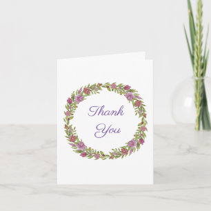 Pink and Green Floral Wreath Thank You Card