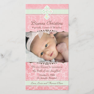 Pink and Green Florals Birth Announcement